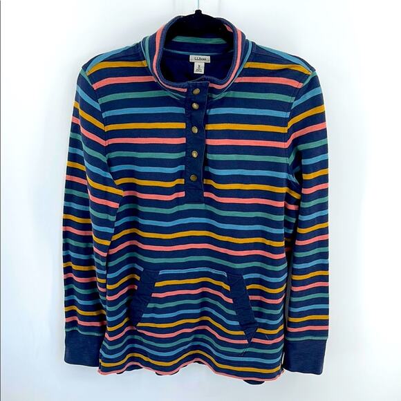 L. L. Bean striped 1/4 snap up long sleeve mock neck pullover sweater sz M - Picture 1 of 6